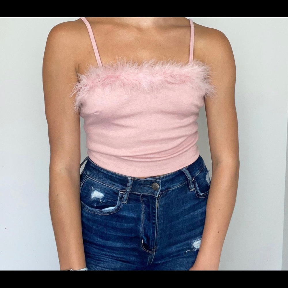 NWOT SHEIN pink fuzzy tank top - size small